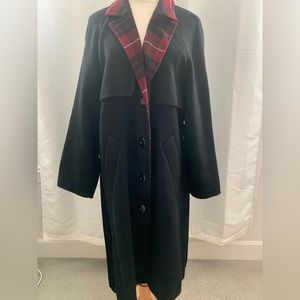 Coach wool long coat in black and plaid